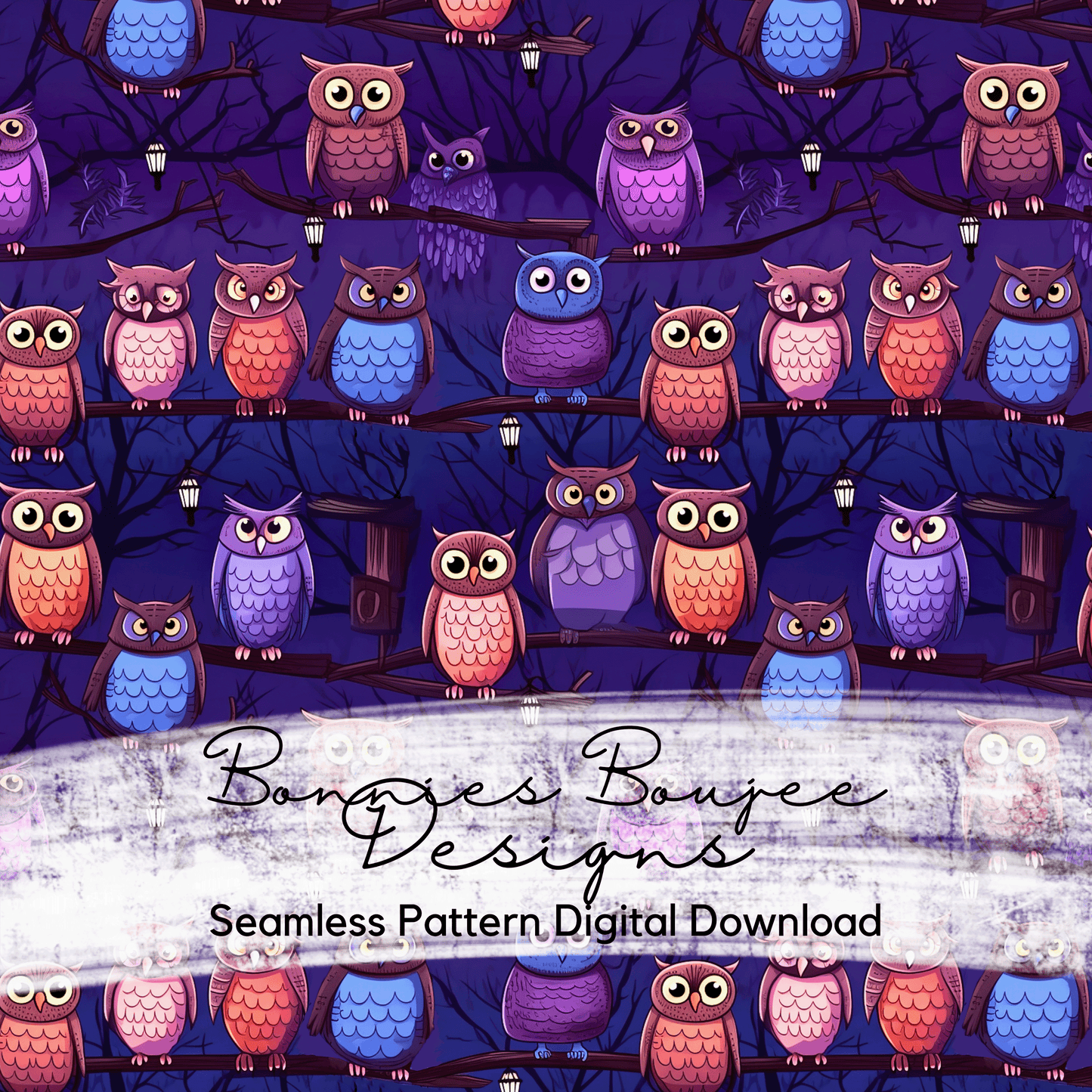 Cute Cartoon Owls Perched Seamless File