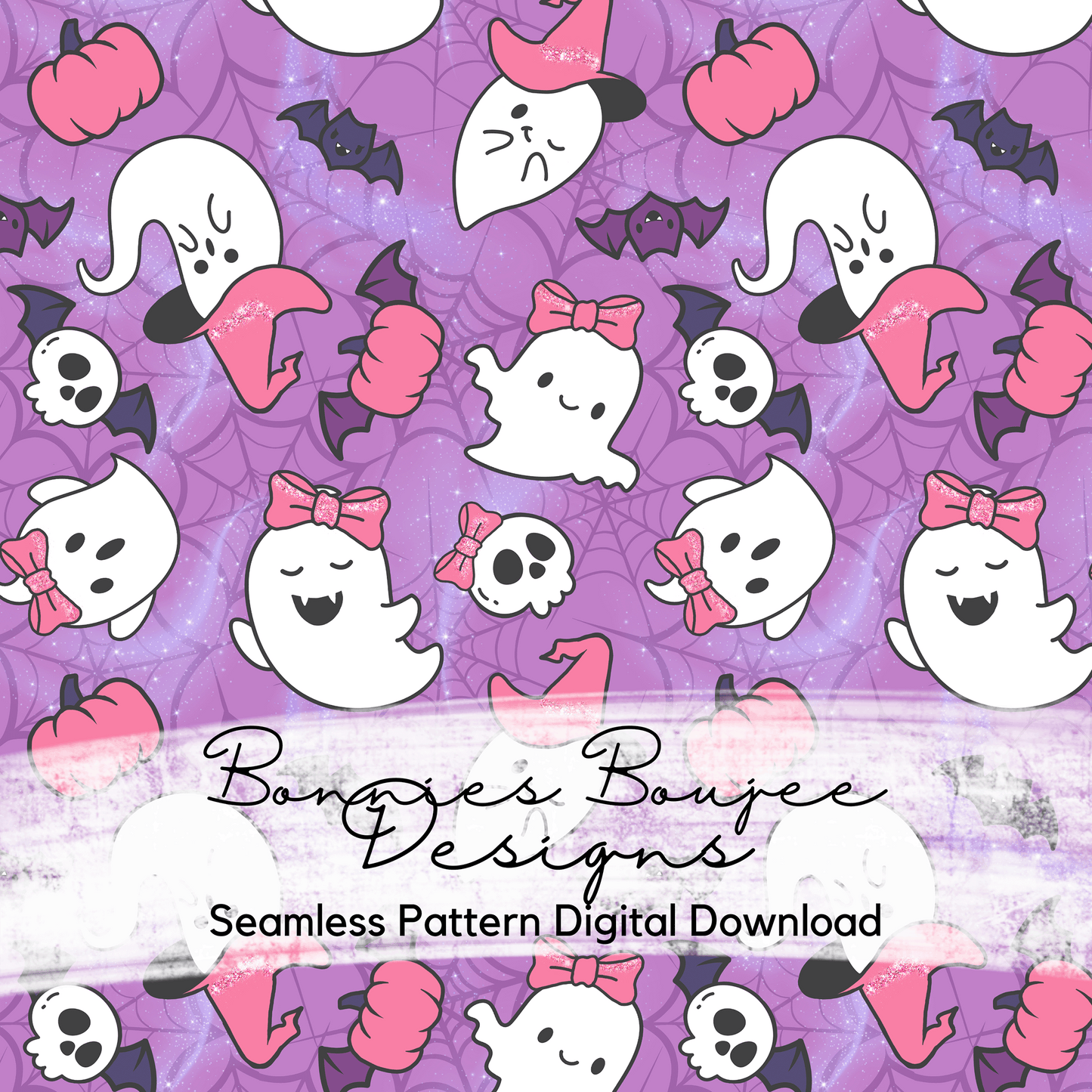 Girly Ghosts and Glitter on Pink Seamless File - Two Colorways