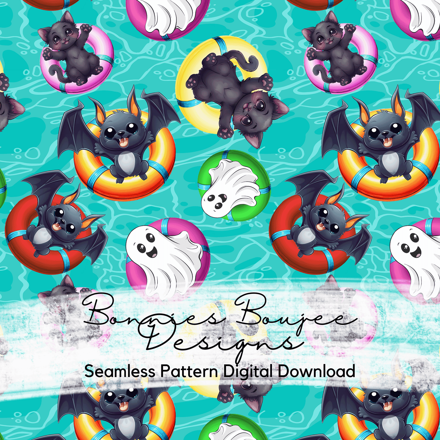 Pool Floaties Spooky Characters Seamless File