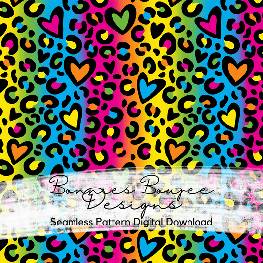 Hand Drawn Heart Leopard Bright Rainbow Seamless File