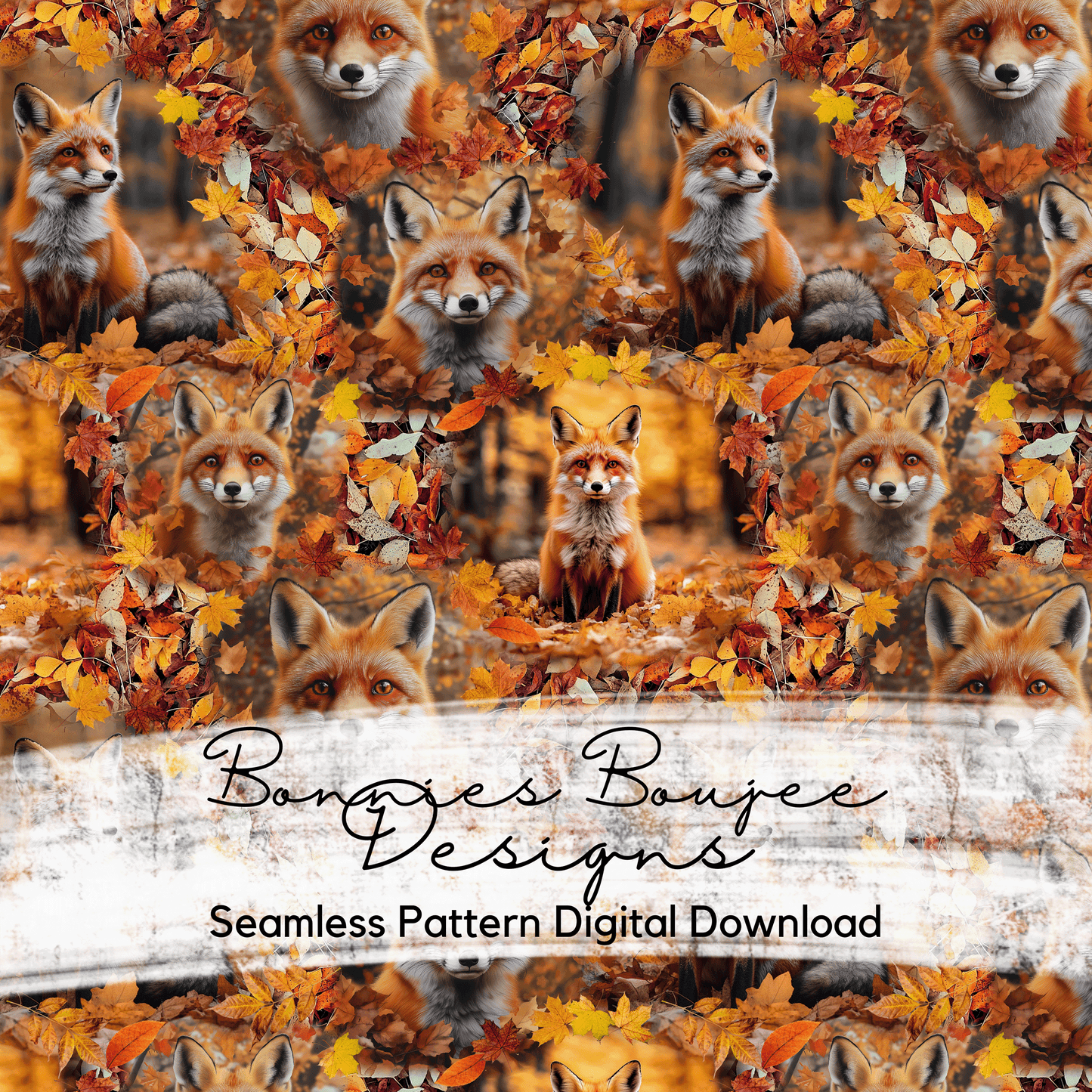 Realistic Foxes on a fall leaves background Seamless File