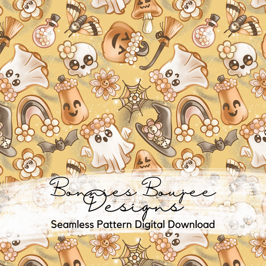 Rep Exclusive Boho Floral Cute Ghosts Seamless File in Three Colorways