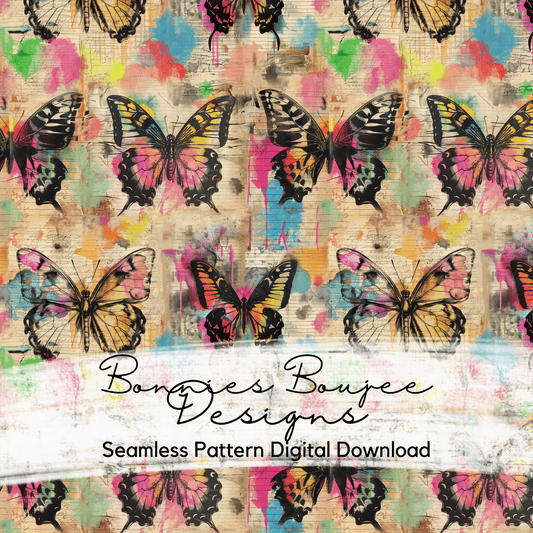 Textured Butterflies on Painted Paper Background Seamless File