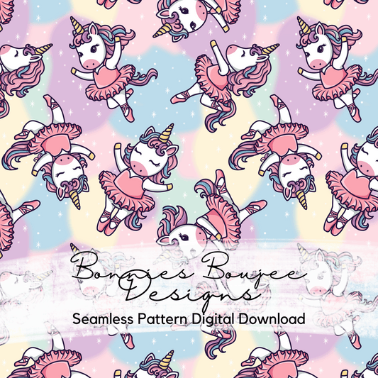Hand Drawn Ballerina Unicorns Seamless File
