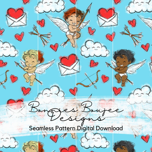 Cute Baby Cupids Hand Drawn Seamless File Blue Colorway - 4 Variations