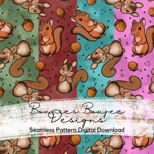 Cute Squirrel Hand Drawn Seamless File - 4 Colorways