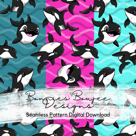 Orca Killer Whales Hand Drawn Seamless File - 6 colorways