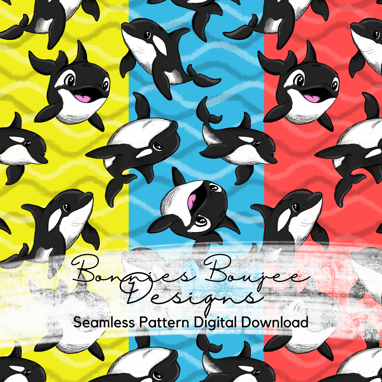 Orca Killer Whales Hand Drawn Seamless File - 6 colorways