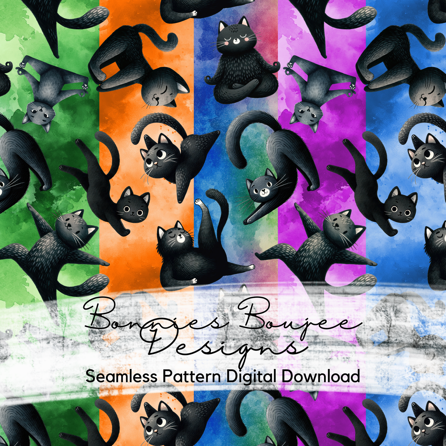 Yoga Black Cats Seamless File with Five Colorways