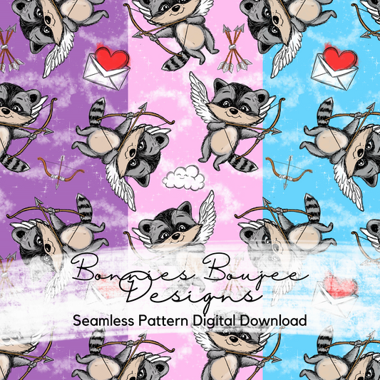 Cute Racoon Cupids Hand Drawn Seamless File - 3 Colorways