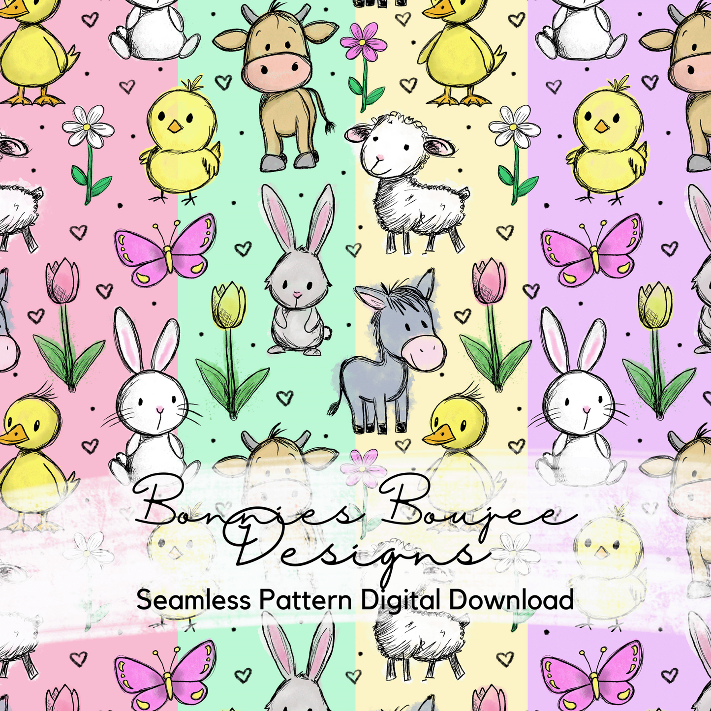 Cute Easter Baby Animals Hand Drawn Seamless File - 4 Colorways