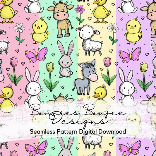 Cute Easter Baby Animals Hand Drawn Seamless File - 4 Colorways