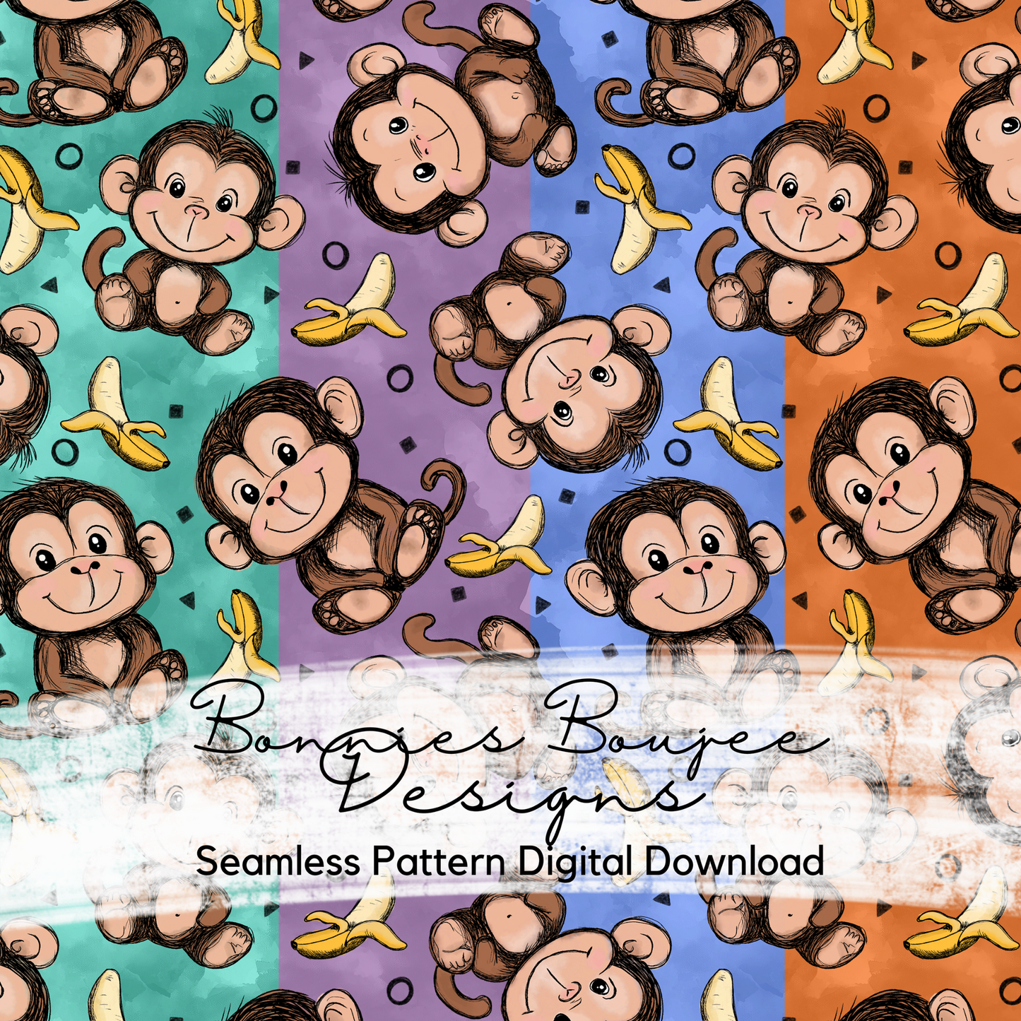 Cute Monkey Hand Drawn Seamless File - 4 Colorways