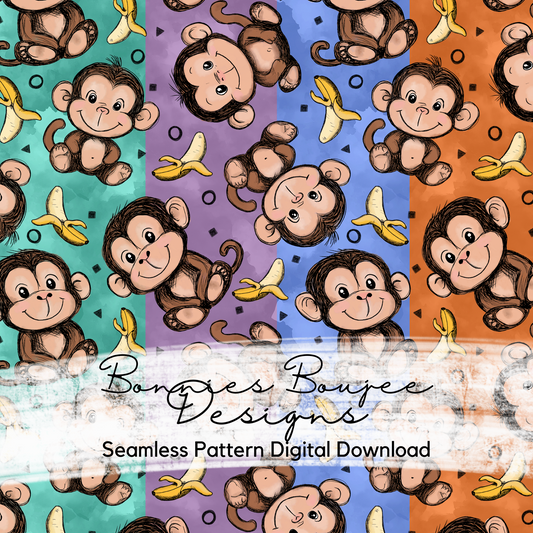 Cute Monkey Hand Drawn Seamless File - 4 Colorways