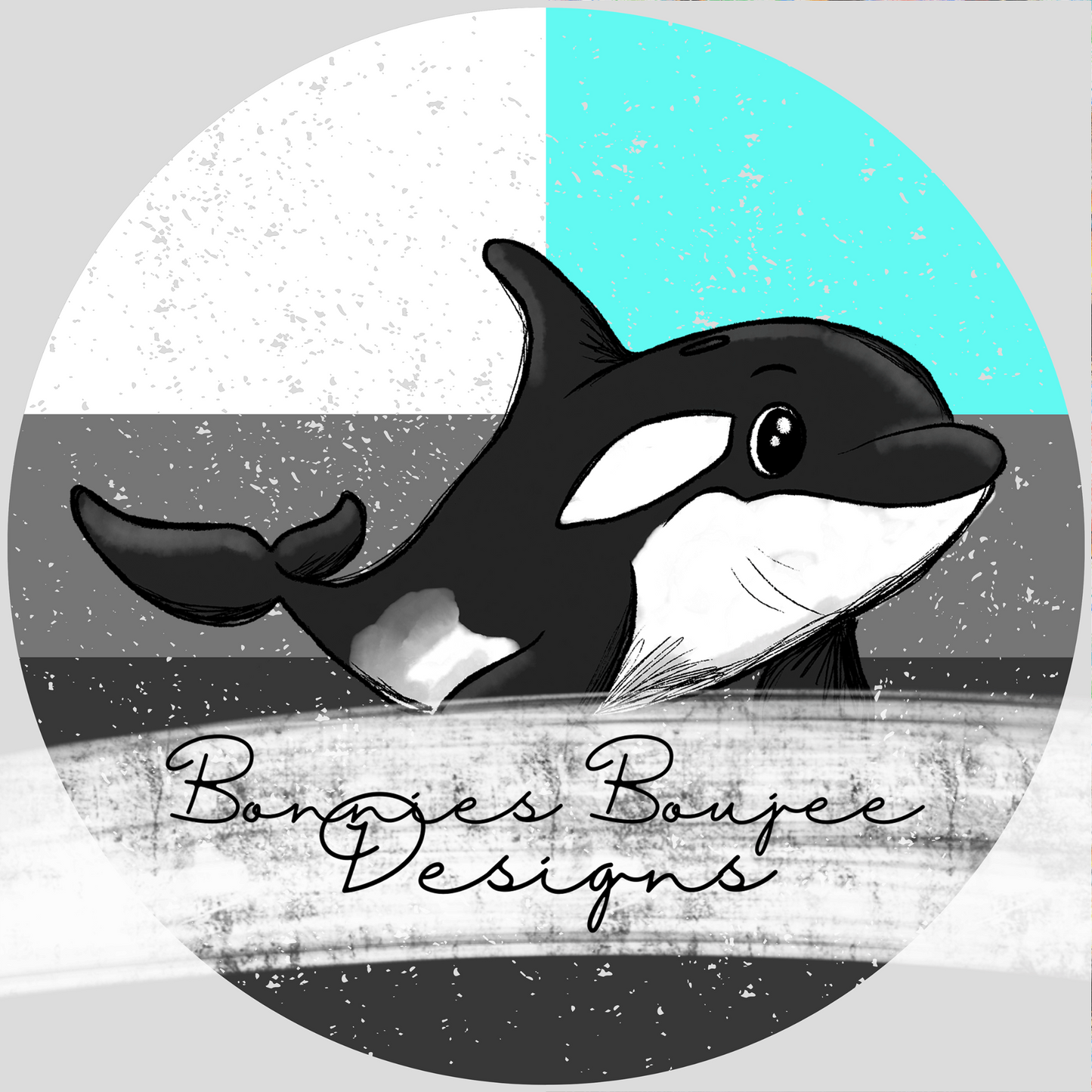 Cute Orca Killer Whale Hand Drawn Sublimination PNG Coordinating - Two Colorways