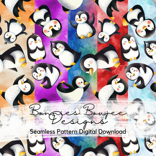 Yoga Penguins Seamless File with Five Colorways