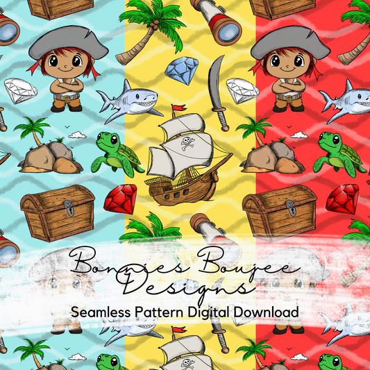 Cute Pirate Life for Boys Hand Drawn Seamless File - 3 colorways