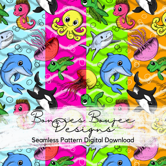 Cute Sea Animals Hand Drawn Seamless File - 4 colorways