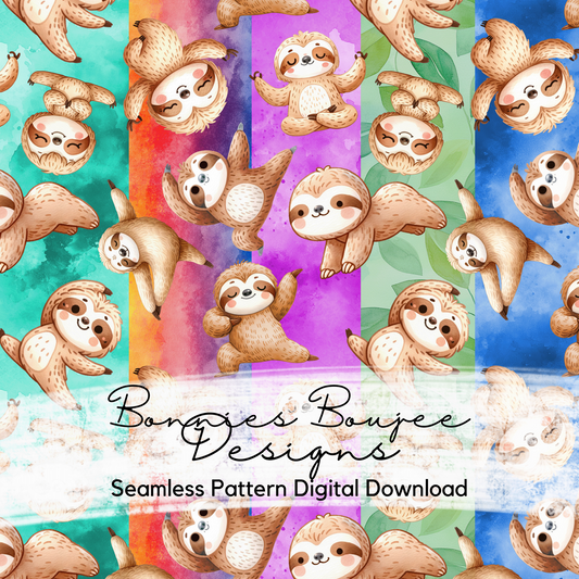 Yoga Sloths Seamless File with Five Colorways