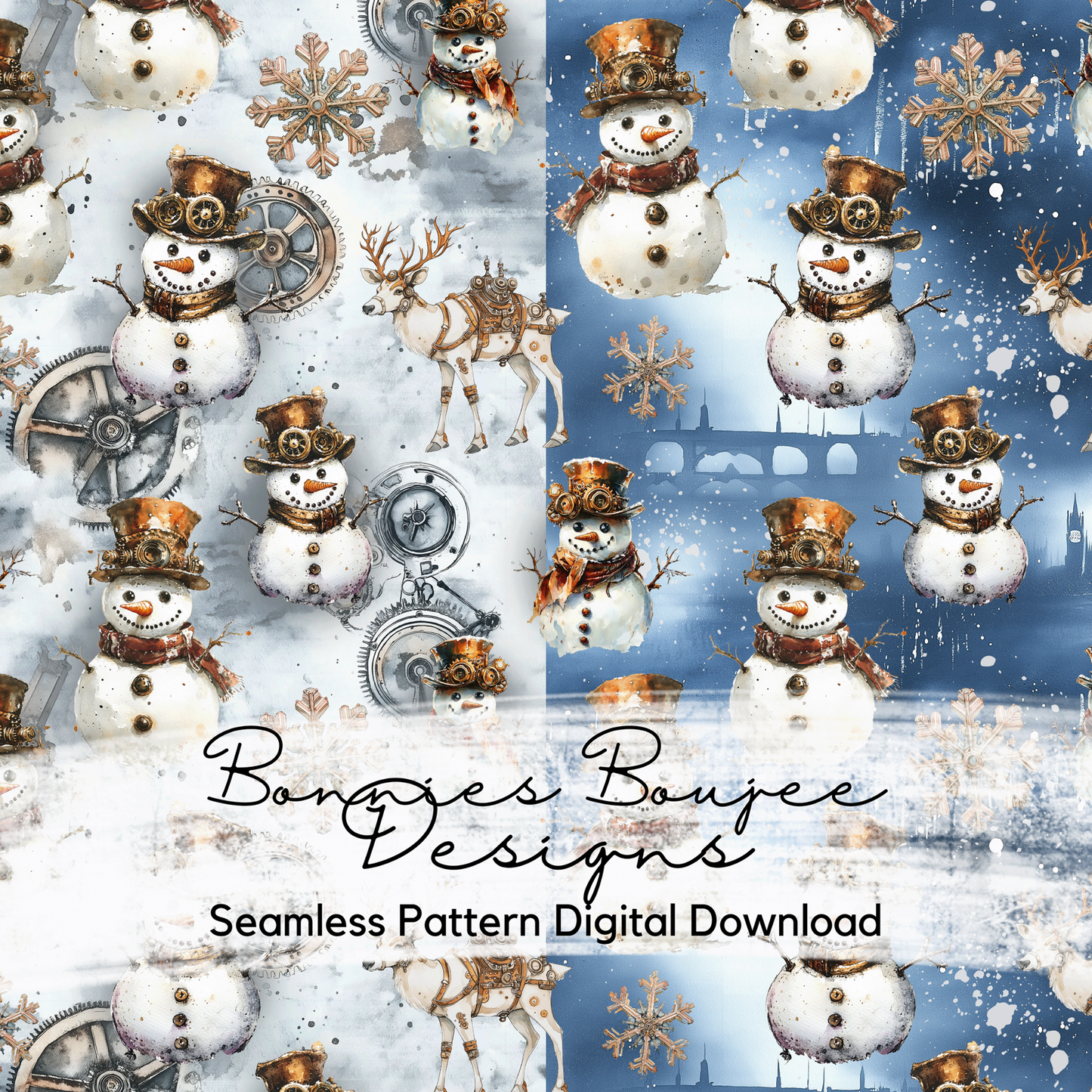 Steampunk Snowmen Seamless File with Two Colorways