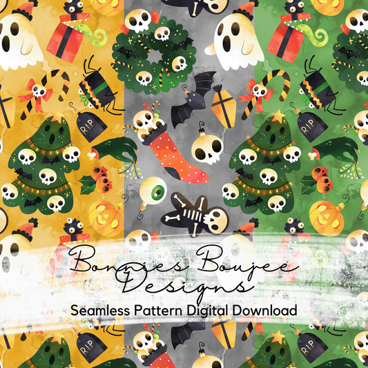 Spooky Halloween Christmas Watercolor Paper Seamless File on Three Colorways