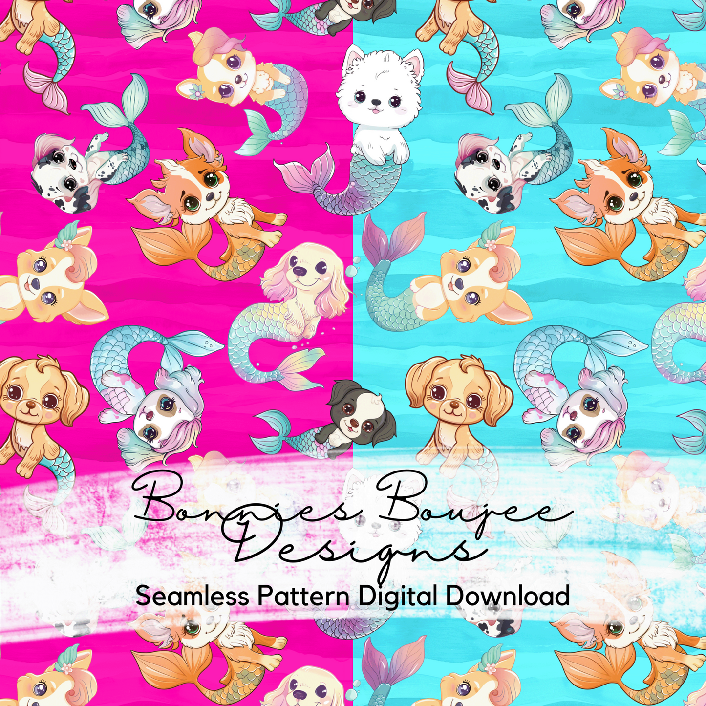 MerPup and MerDog Bundle Seamless files including SWIM SAFE colorway option