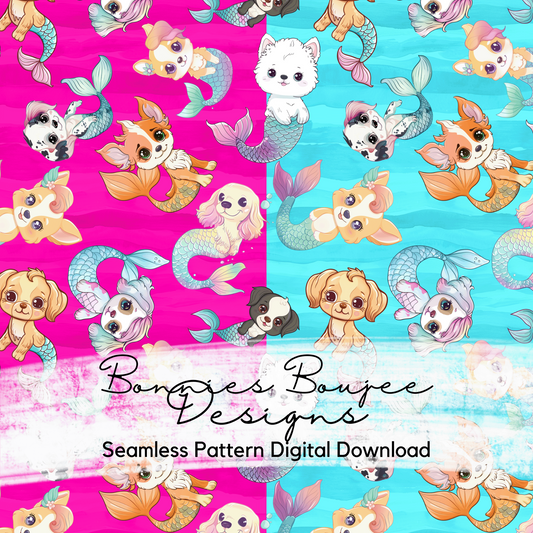 MerPup and MerDog Bundle Seamless files including SWIM SAFE colorway option