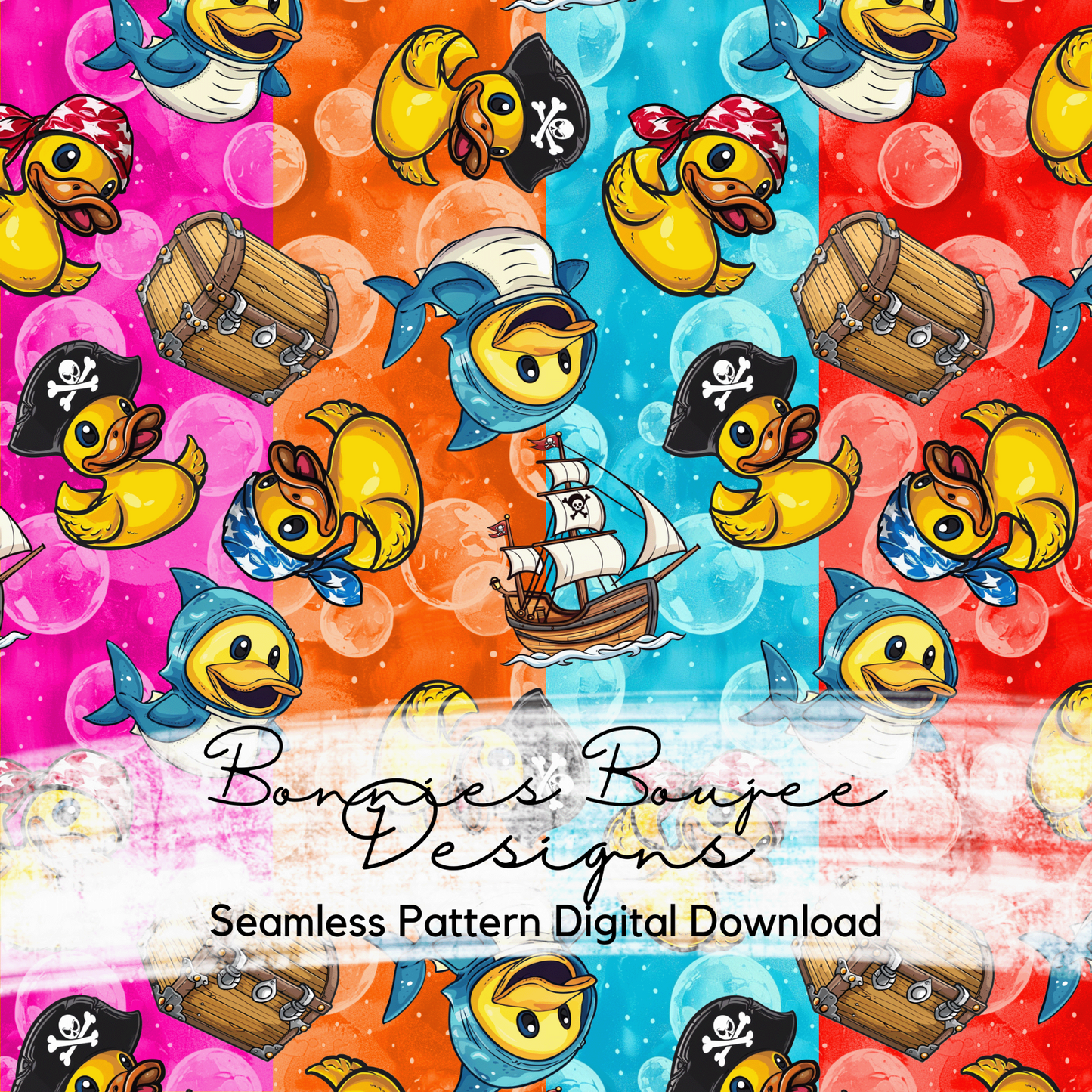 Pirate Ducks Rubber Duckies Bundle Seamless files including SWIM SAFE colorway options