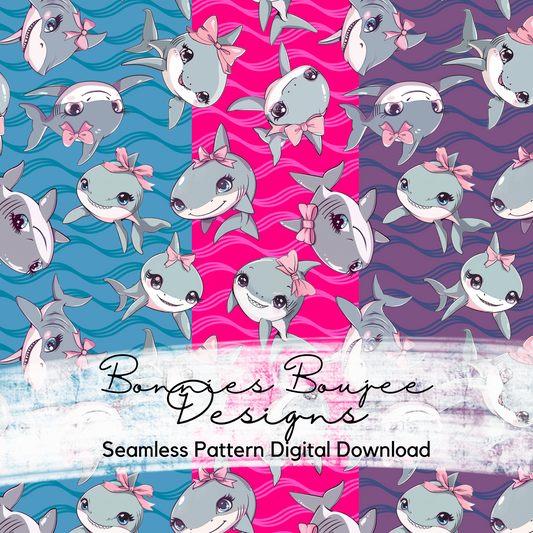 Cute Girly Shark Bundle Seamless files including SWIM SAFE colorway option