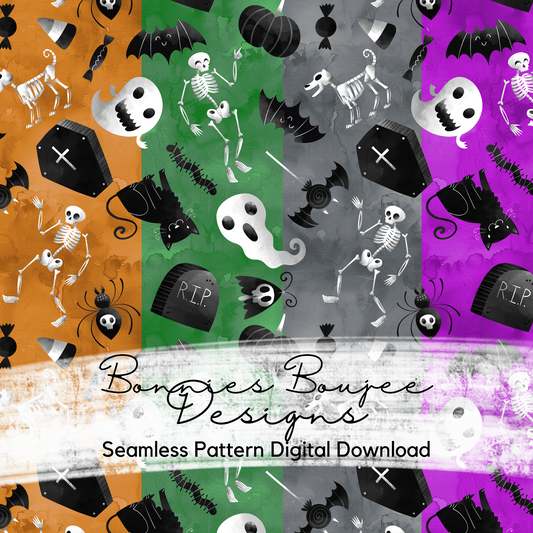 Monochromatic Halloween Watercolor Paper Seamless File on Four Colorways